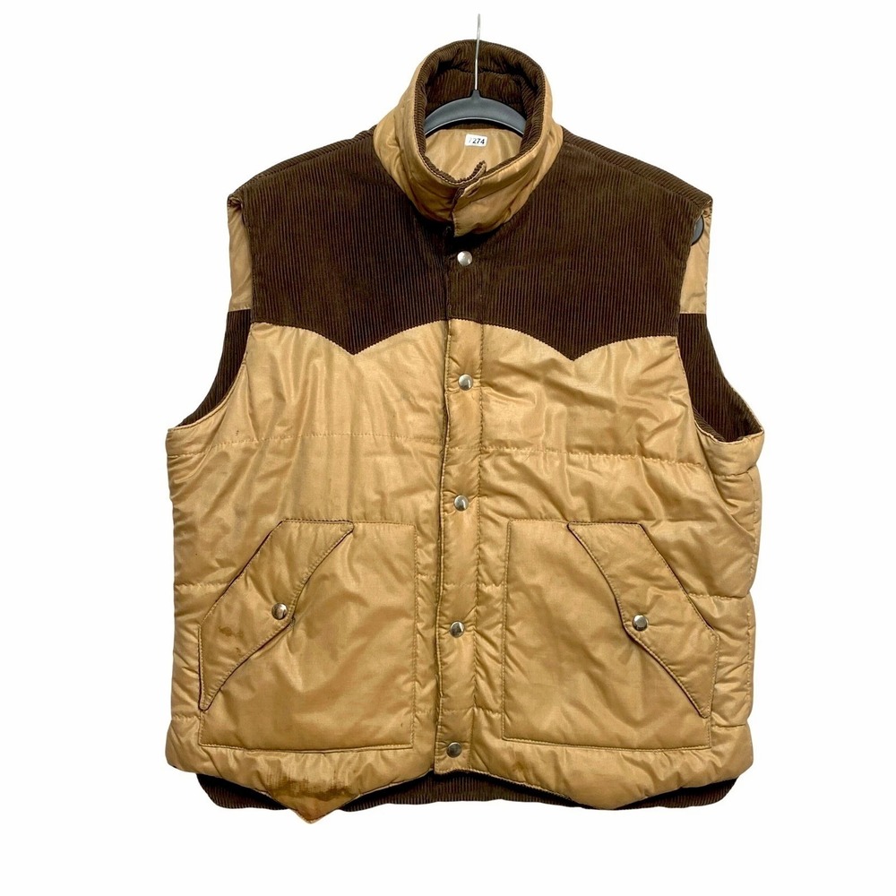 Van Cort Puffer Vest Mens Large Brown All Weather Wear Quilted Corduroy